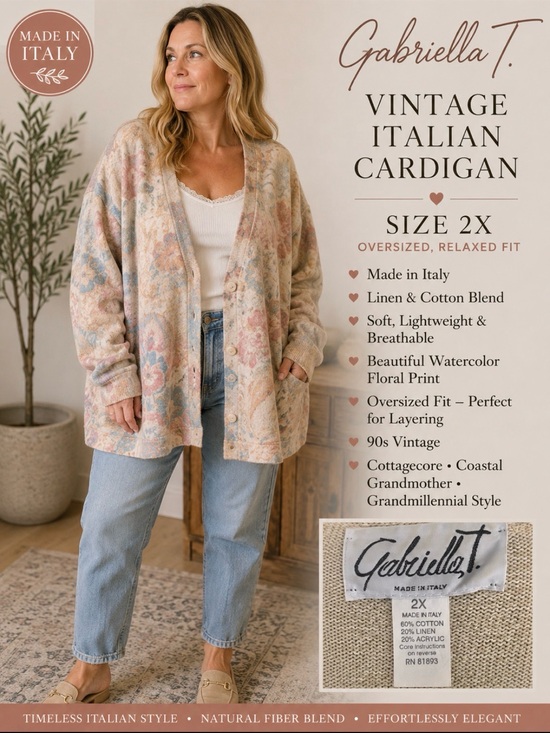 Gabriella T Sweaters - Pastel Floral V-Neck Button Cardigan Sweater linen and cotton made in Italy